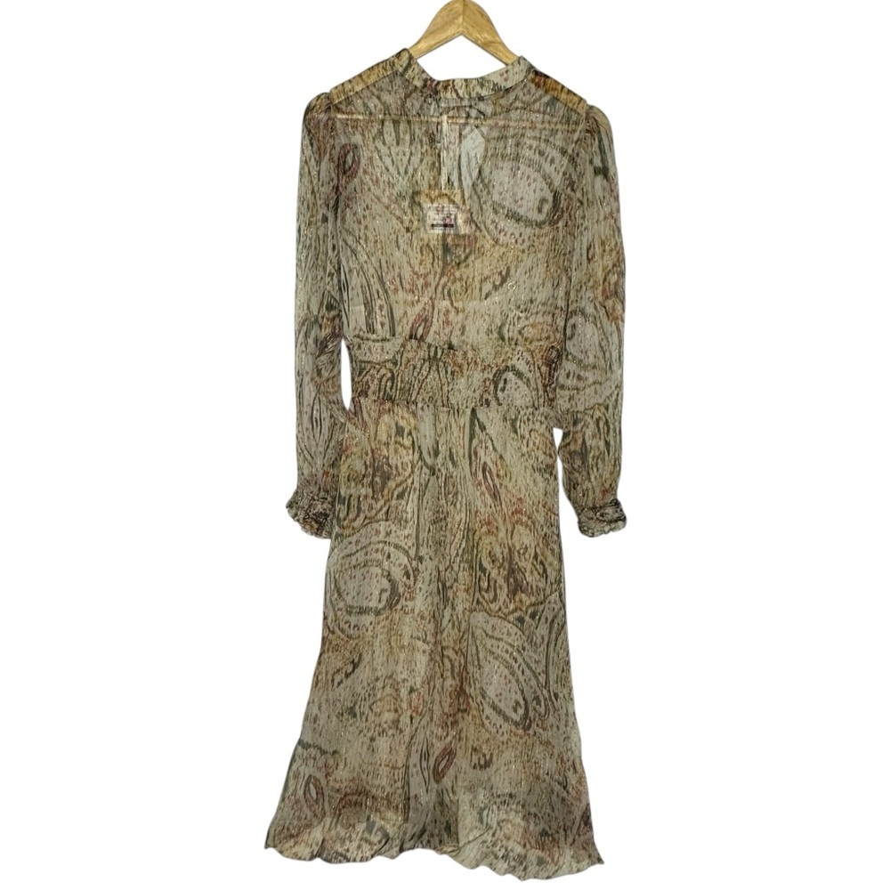NWT Malej Silk Printed Metallic Long Sleeve midi Dress EU 34-36 - Picture 5 of 15